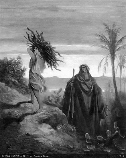 Grafiki Gustawa Dor do Biblii Jakuba Wujka - 016 Abraham i Izaak niosący drzewo na ofiarę całopalną 1 Mojż. 22,6.jpg